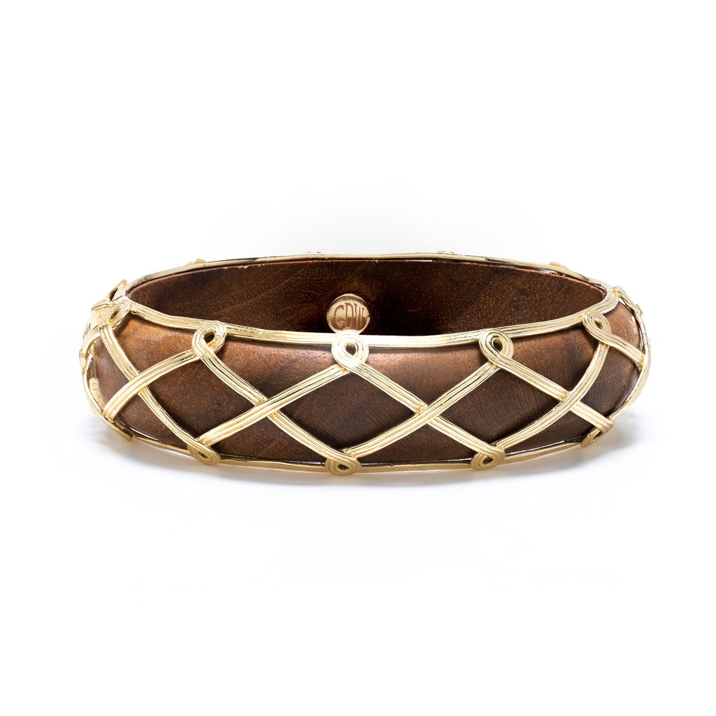 Capucine De Wulf Earth Goddess Teak & Gold Hinged Bangle - Charles Mayer