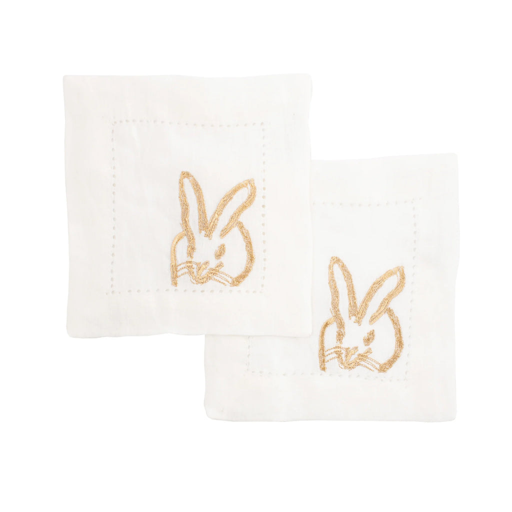 Hunt Slonem Hop Up Shop Embroidered White & Gold Cocktail Napkins, Set of 6 - Charles Mayer