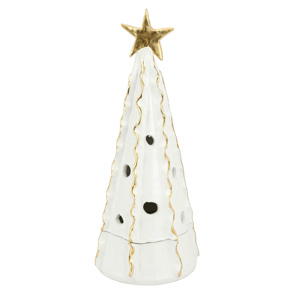 Vietri Foresta White Large Tree With Ribbon & Gold Star - Charles Mayer