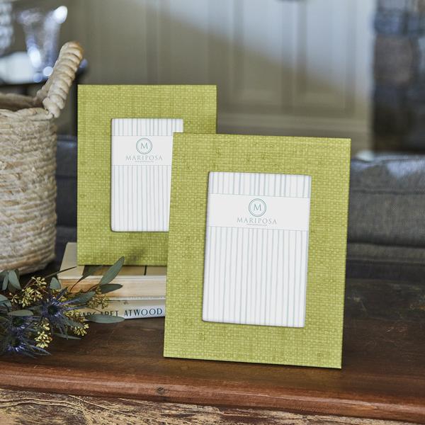 Mariposa Faux Grasscloth Chartreuse Frame, 5*7 - Charles Mayer