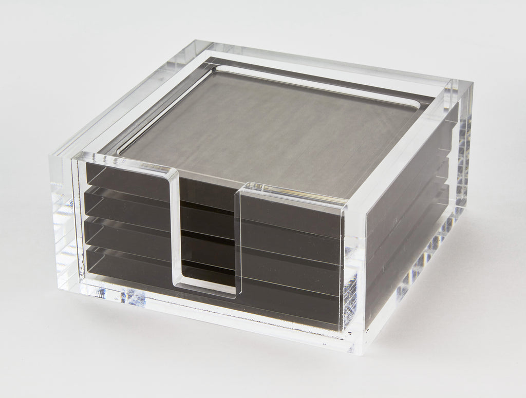 Tizo Design Lucite Coaster Set/4, Silver - Charles Mayer