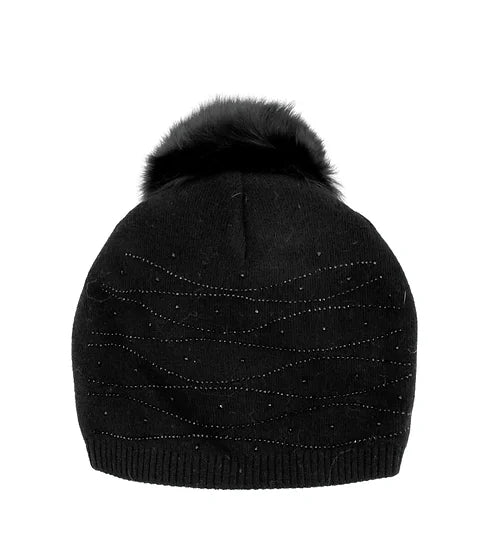 Mitchie'S Matchings Black Sweeping Crystal Beanie With Pom Pom - Charles Mayer