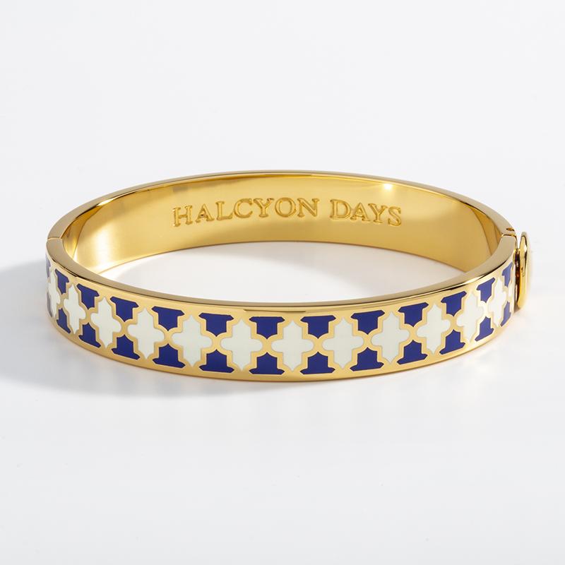 Halcyon Days Agama Cobalt, Cream, Gold Hinged Bangle - Charles Mayer