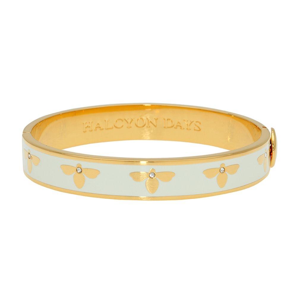 Halcyon Days Bee Cream & Gold Hinged Bangle - Charles Mayer