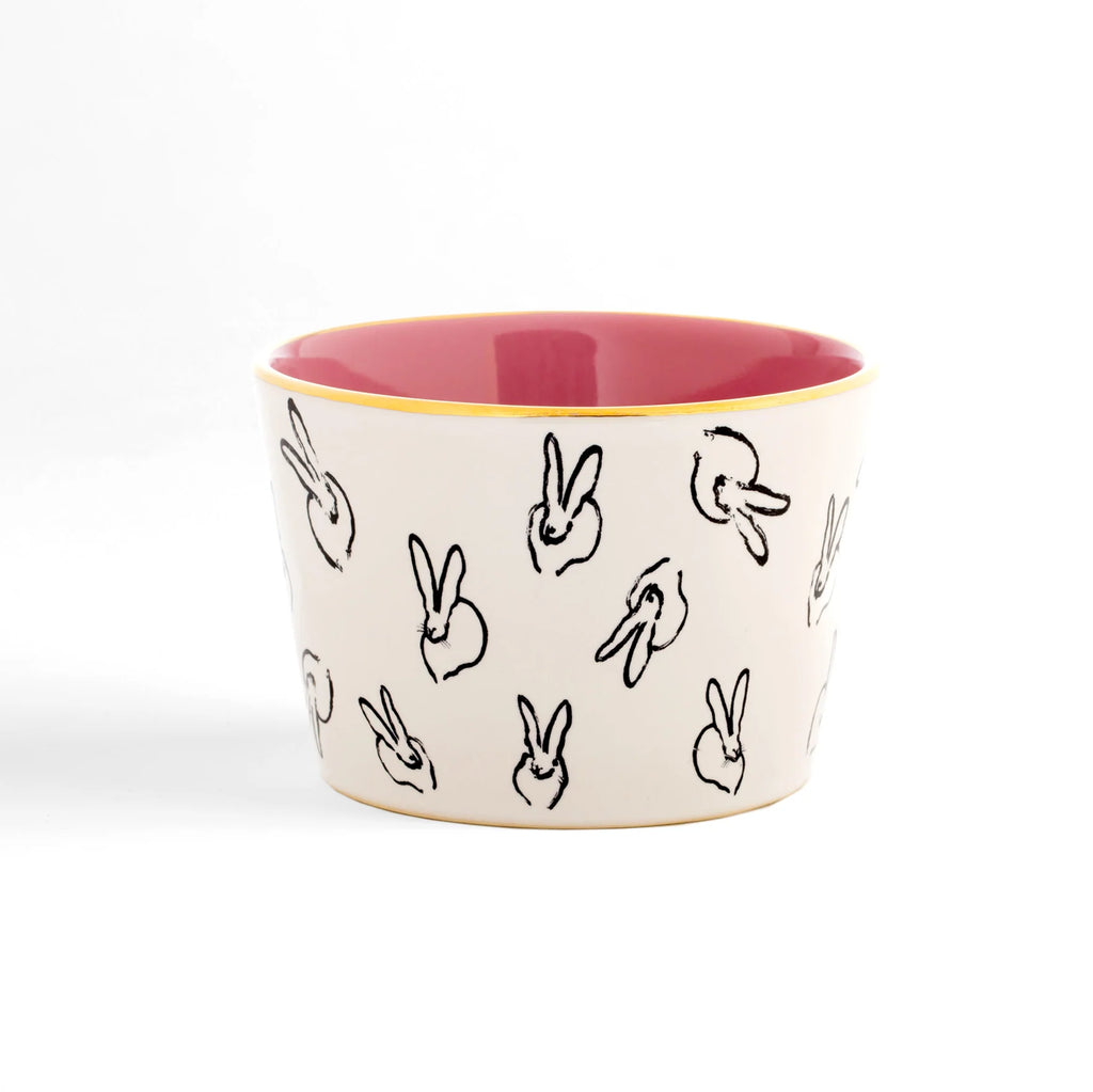 Hunt Slonem Hop Up Shop White/Pink Interior Bunny Bar Bowl - Charles Mayer