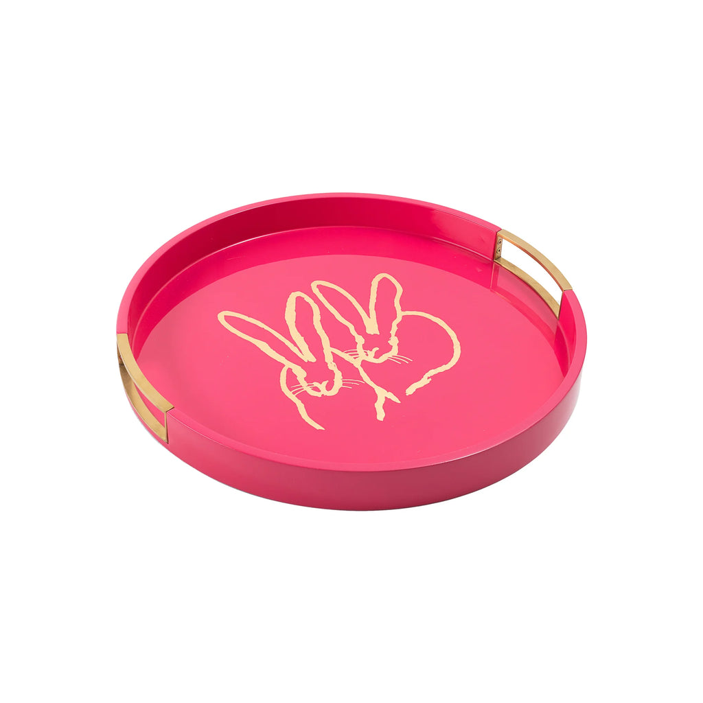 Hunt Slonem Hop Up Shop Bunny Drinks Pink Round Lacquer Tray - Charles Mayer