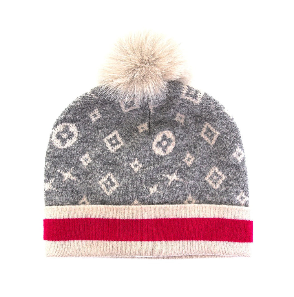 Mitchie's Matchings Knit Hat With Monogram Pattern & Fox Pom Pom, Assorted - Charles Mayer