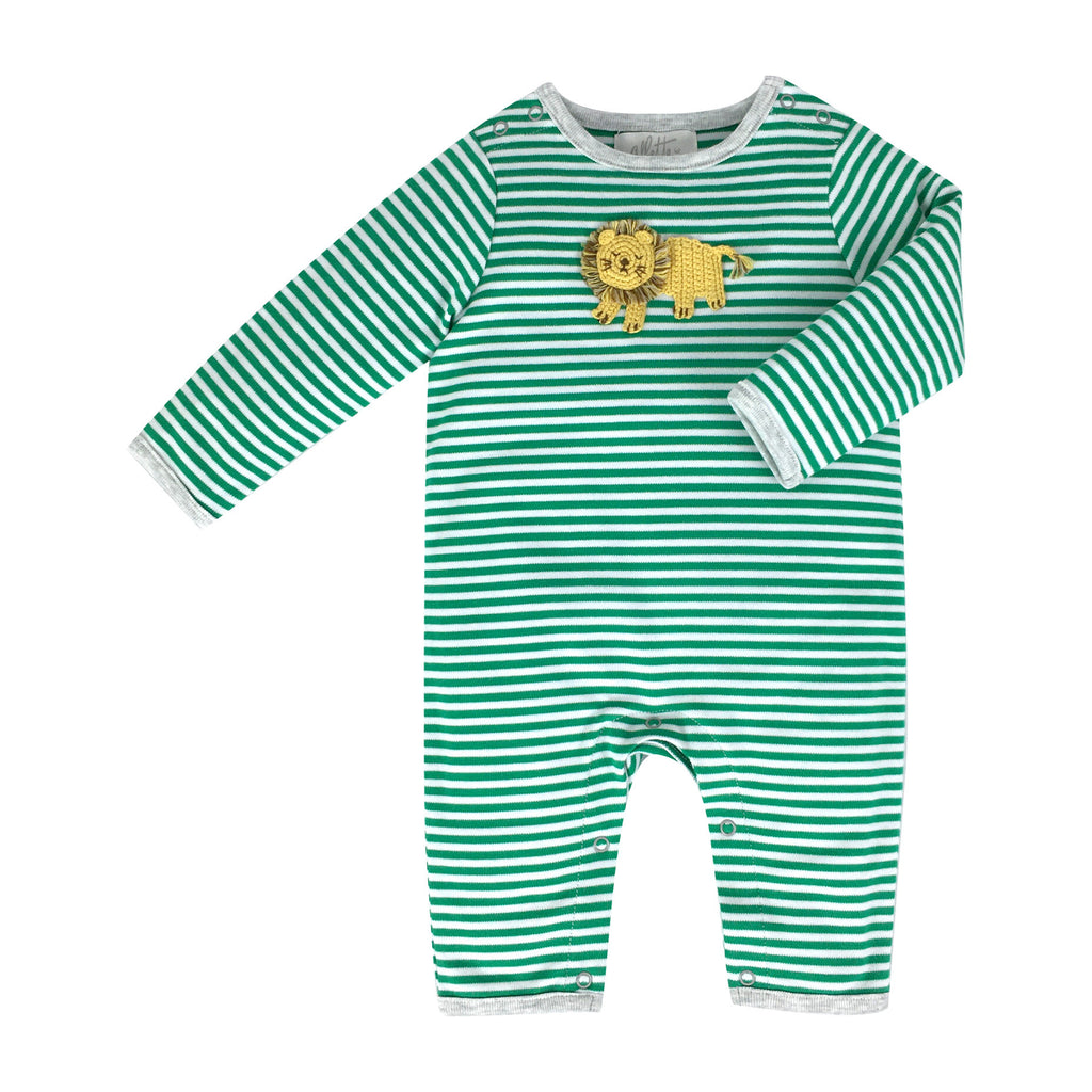 Albetta Crochet Lion Green Stripe Babygro - Charles Mayer