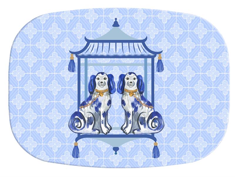Staffordshire Dogs Chic Blue 12*15 Glass Cutting Board - Charles Mayer
