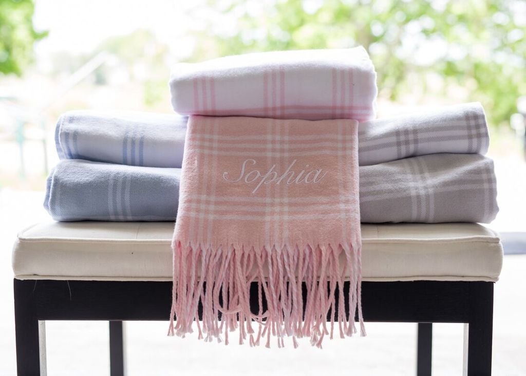 A Soft Idea White/Pink Windowpane Receiving Blanket - Charles Mayer
