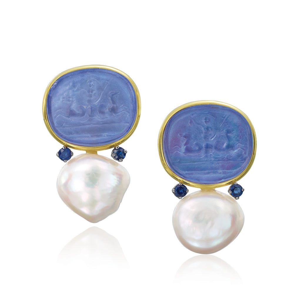 Mazza Venetian Glass & Freshwater Pearl 14Kt. Gold Earrings - Charles Mayer