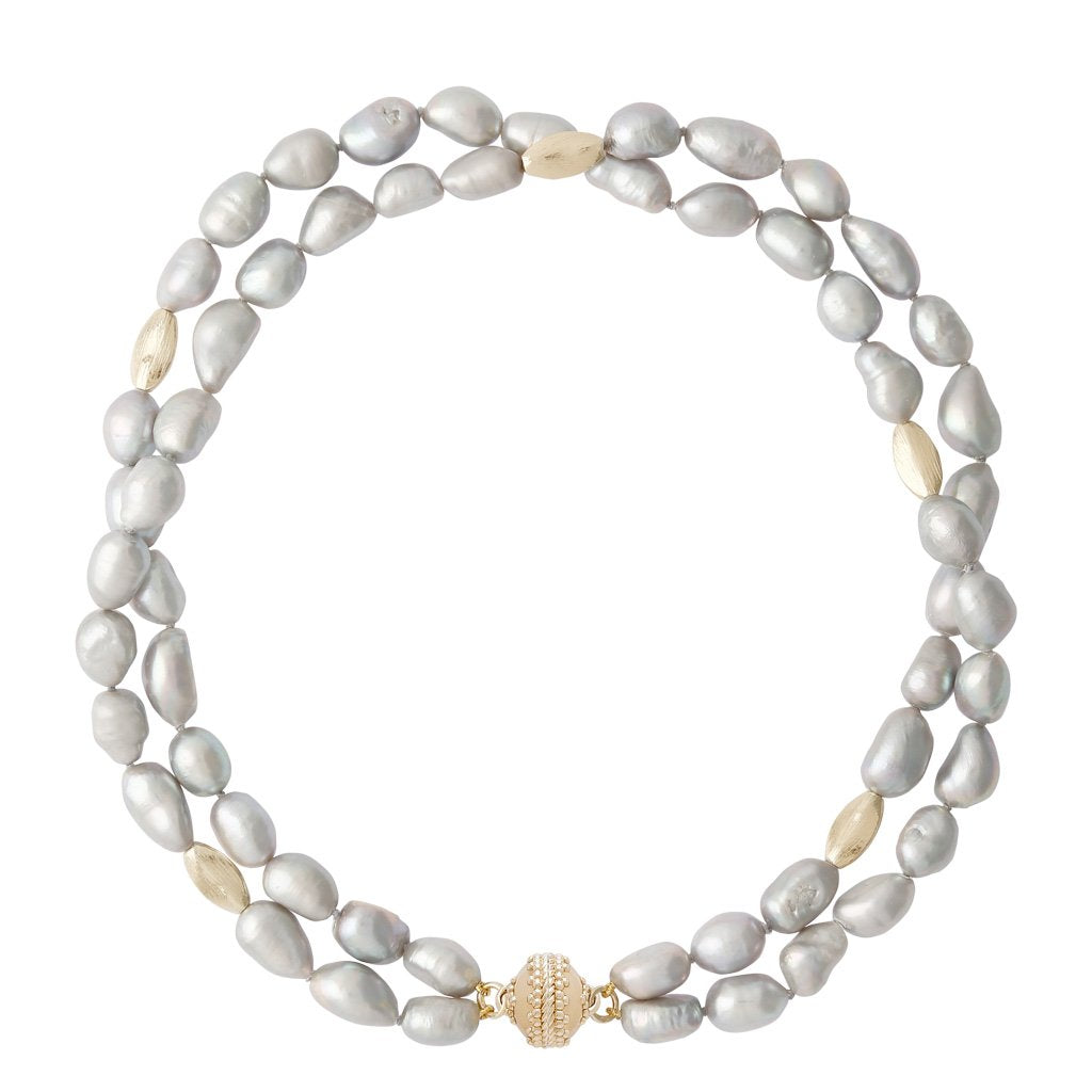 Clara Williams Gold Rush Irregular Gray Pearl Necklace, 2 Strands, 16.5"L, Gold, Limited Edition - Charles Mayer