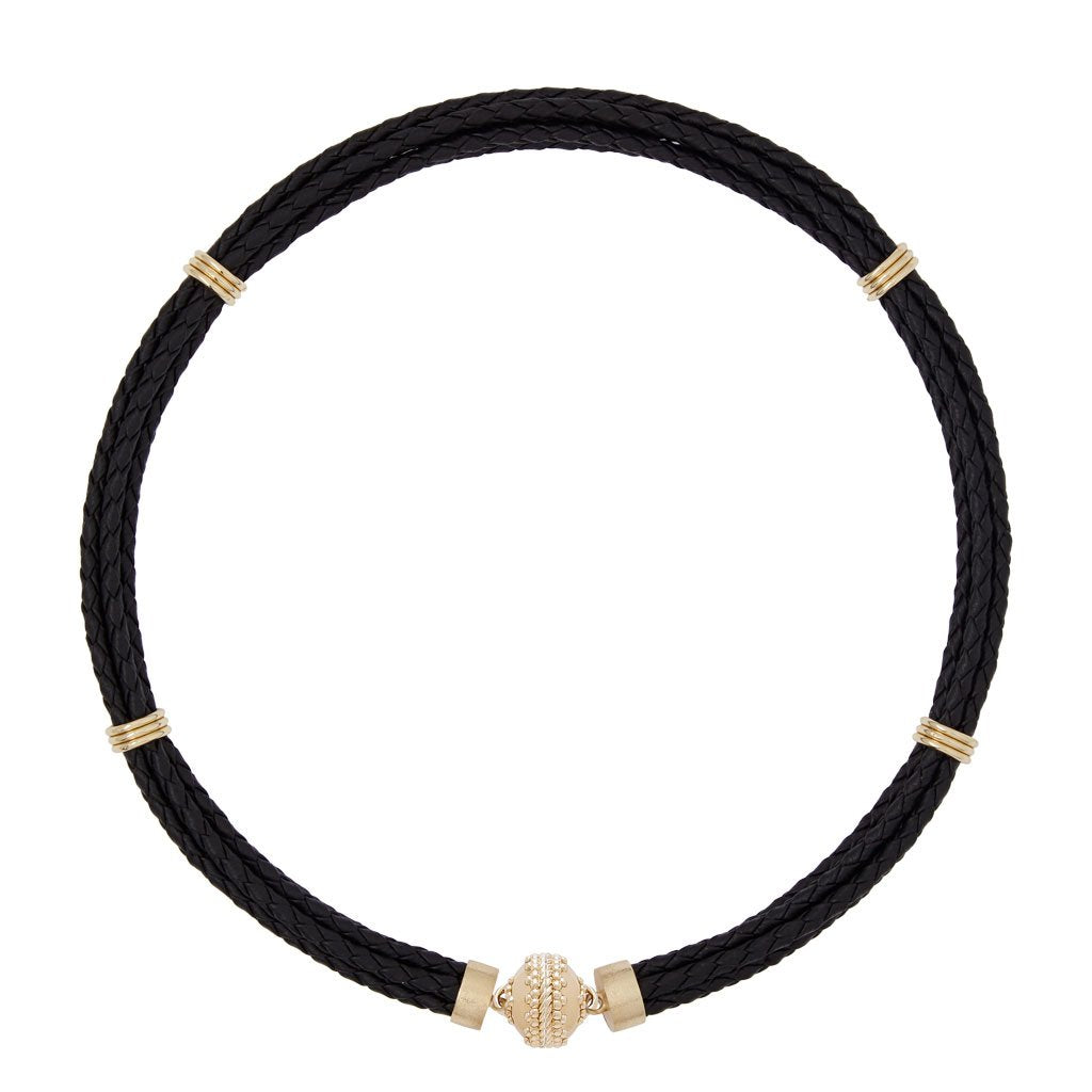 Clara Williams Aspen Braided Leather Black Necklace, 16.5" - Charles Mayer