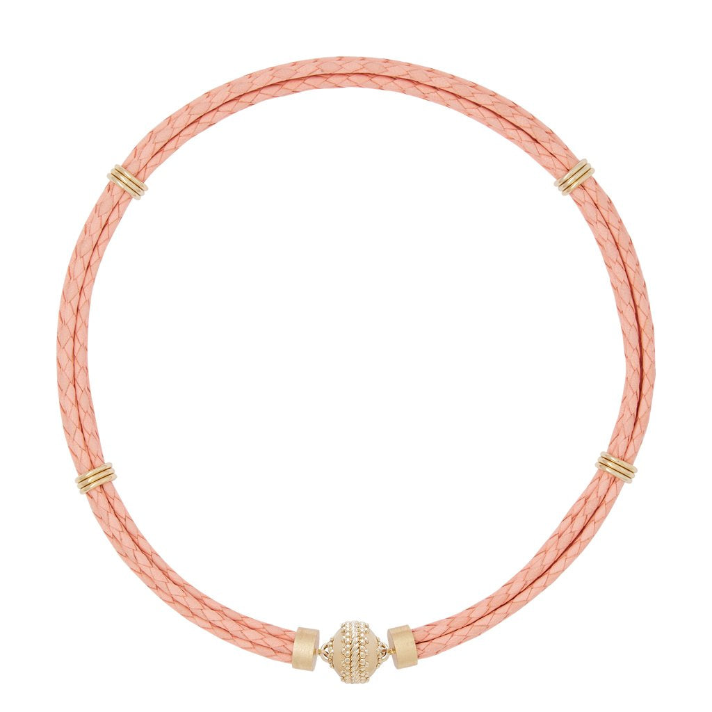 Clara Williams Aspen Braided Leather Pink Necklace, 16.5" - Charles Mayer