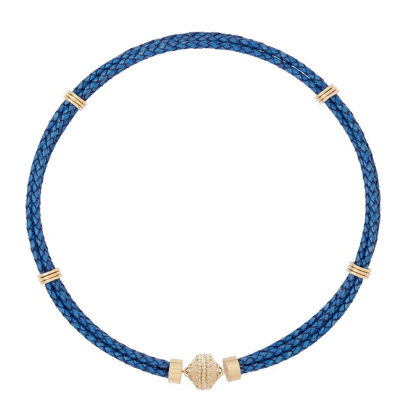 Clara Williams Aspen Braided Leather Denim Blue Necklace - Charles Mayer