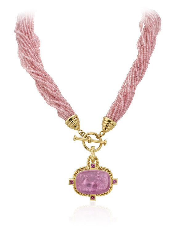 Mazza 18K Pink Strawberry Quartz Twist, (Necklace Only) - Charles Mayer