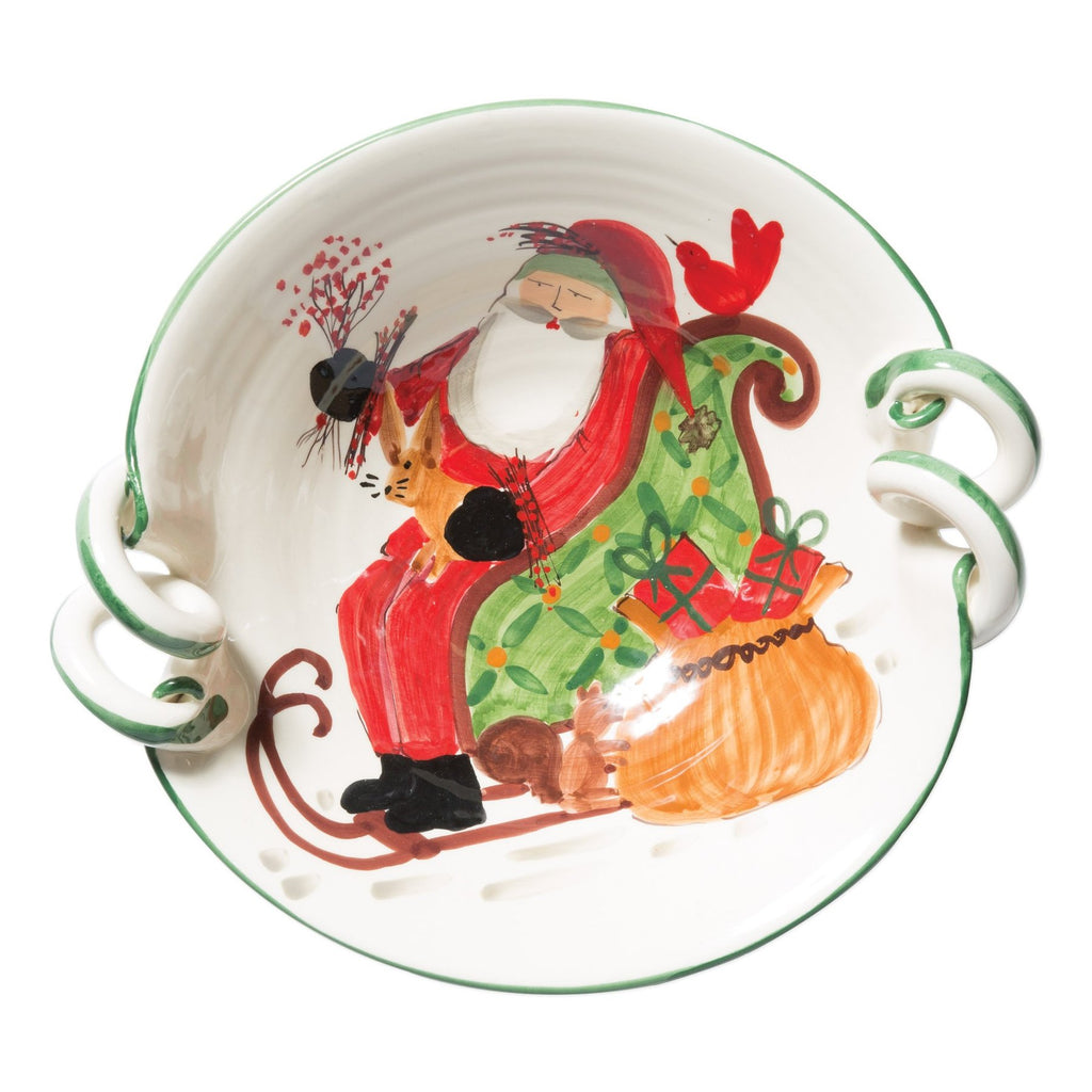 Vietri Old St. Nick Handled Scallop Bowl W/Sleigh - Charles Mayer