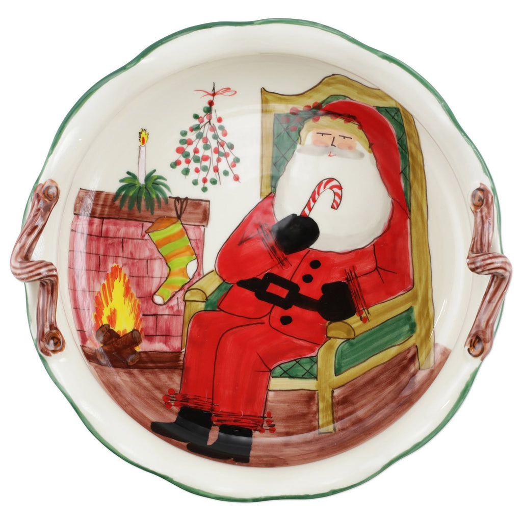 Vietri Old St. Nick Handled Scallop Large Bowl W/Fireplace - Charles Mayer