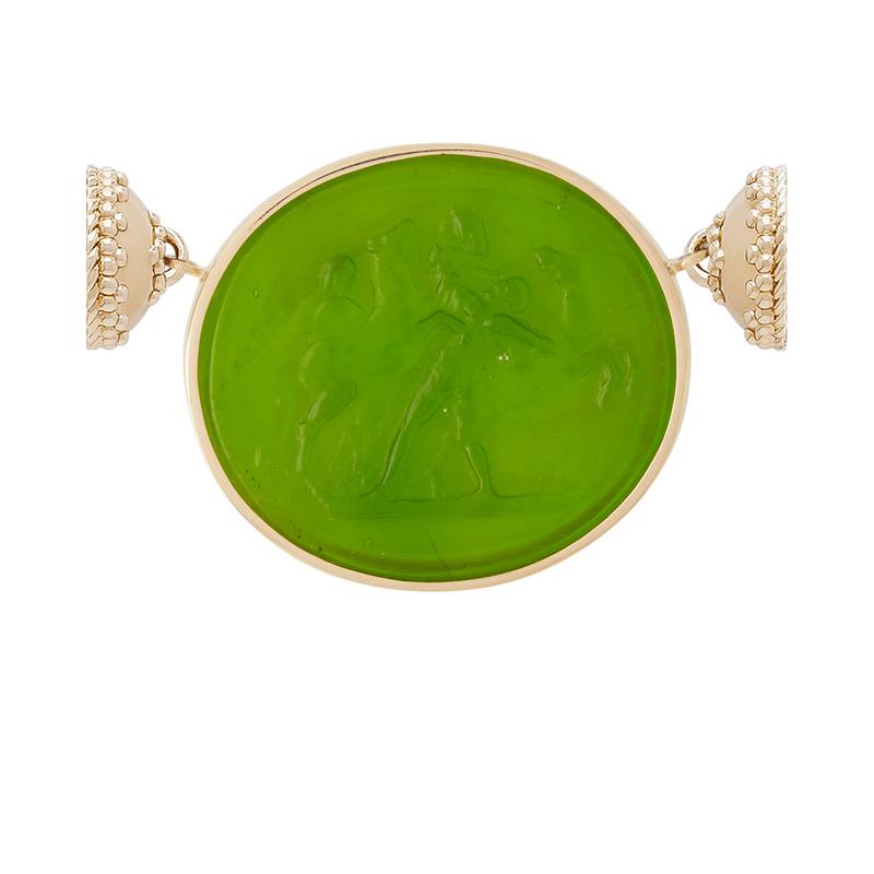 Clara Williams Italian Glass Classic Horses Peridot MOP Centerpiece - Charles Mayer