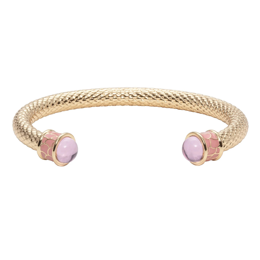 Halcyon Days Salamander Rose Quartz Gold Torque Bangle - Charles Mayer