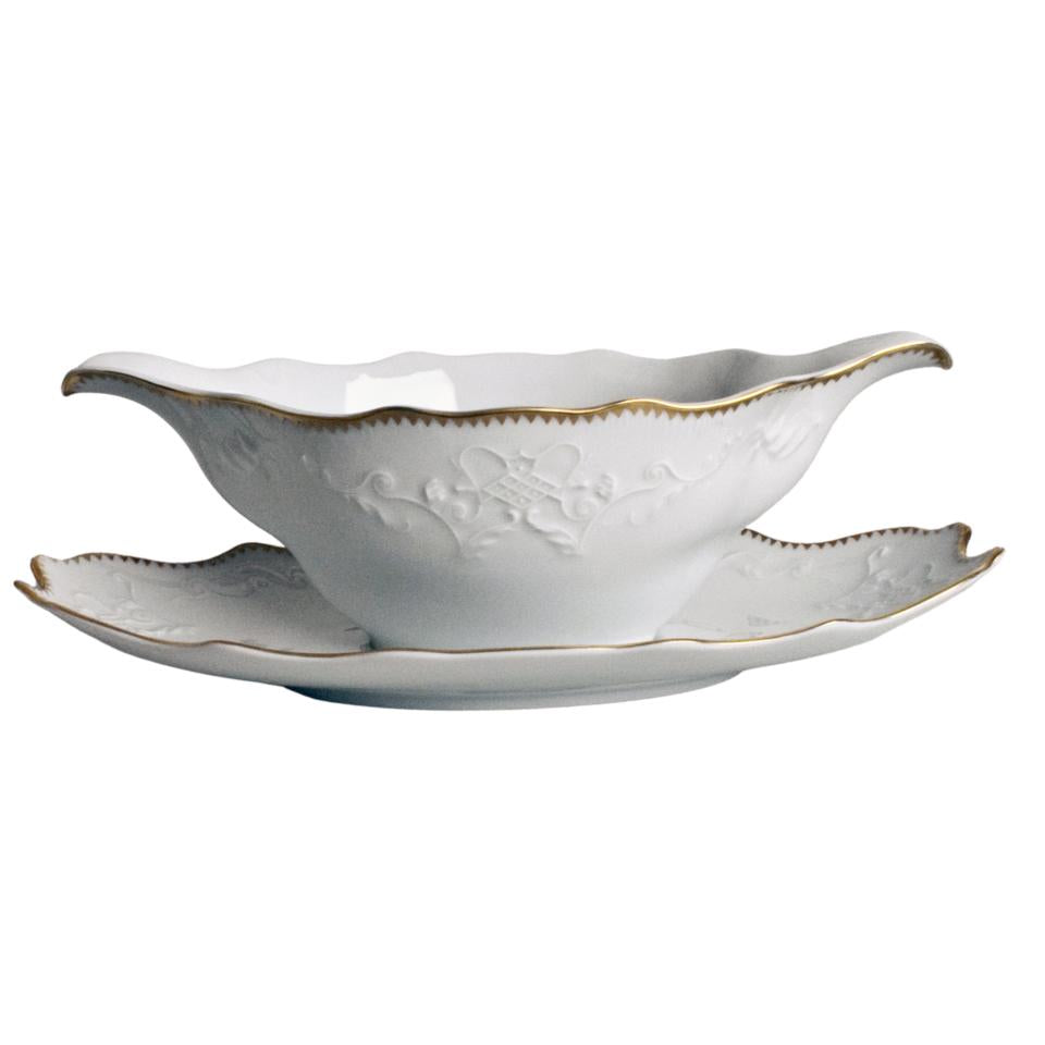 Anna Weatherley Simply Anna White/Gold Gravy Boat & Saucer - Charles Mayer