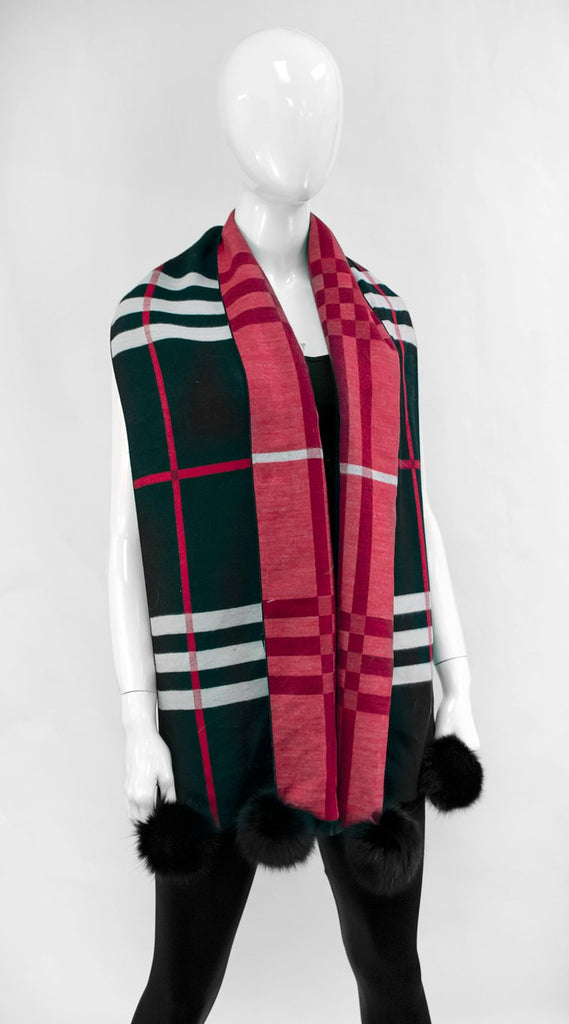 Mitchie's Matchings Plaid Woven Scarf With Pom Poms - Charles Mayer