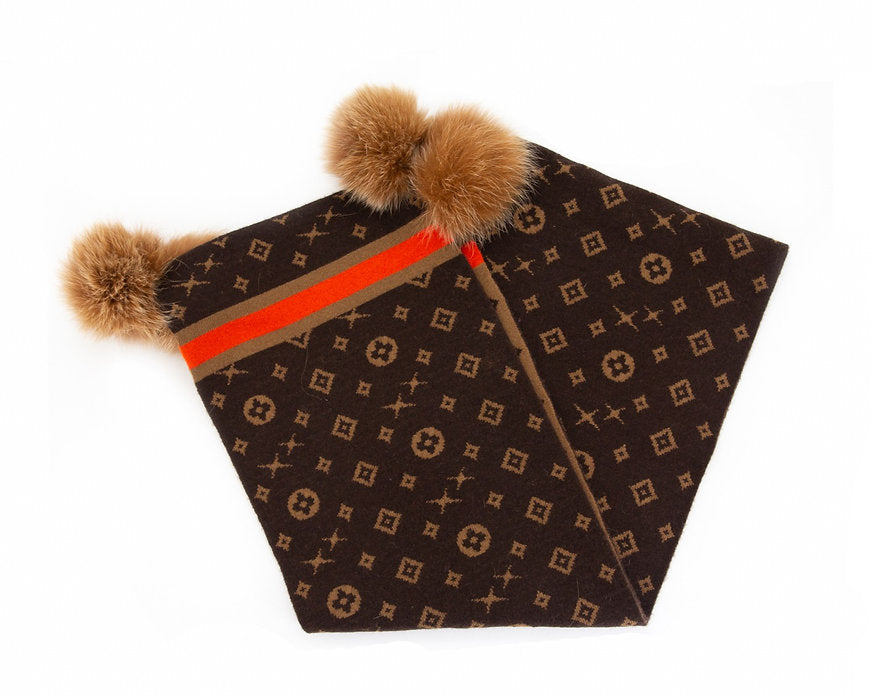 Mitchie's Matchings Knit Scarf With Monogram Pattern & Contrasting Border, Pom Pom - Charles Mayer