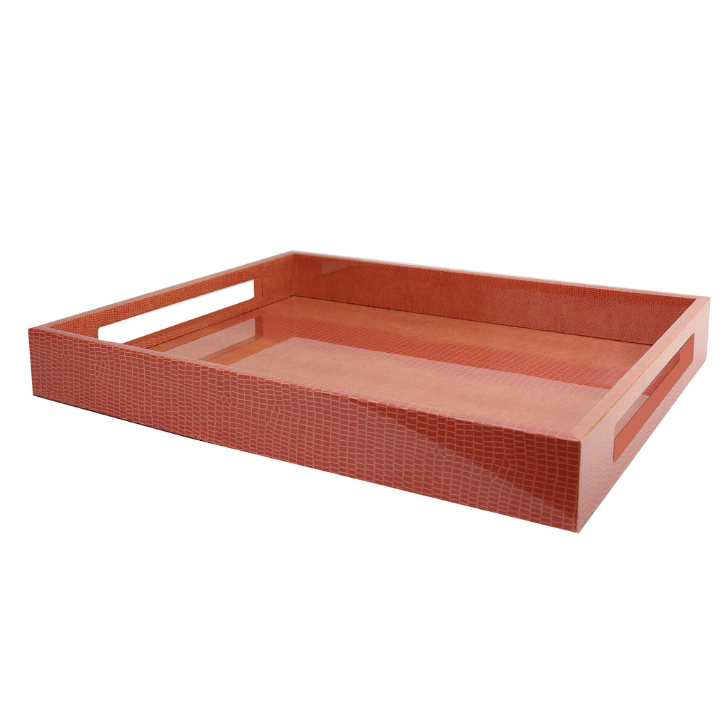 Addison Ross Orange Croc Medium Lacquered Tray - Charles Mayer