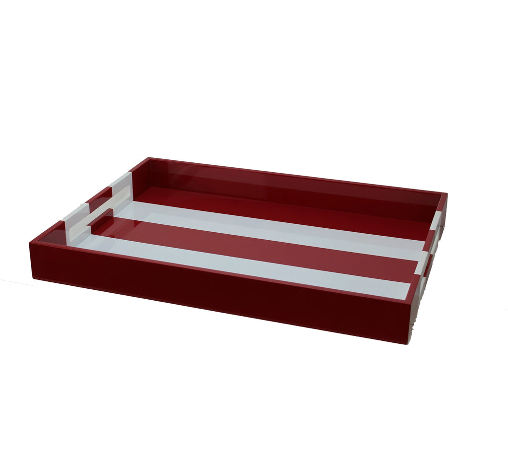 Addison Ross Burgundy Stripe Large Lacquered Tray - Charles Mayer
