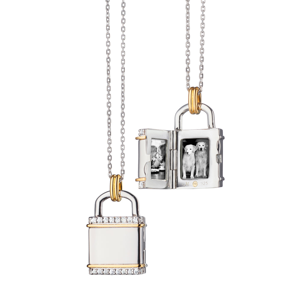 Monica Rich Kosann Two-Tone Sterling Silver Square "Lock" Inspired Locket On 17" Diamond Cut Chain - Charles Mayer