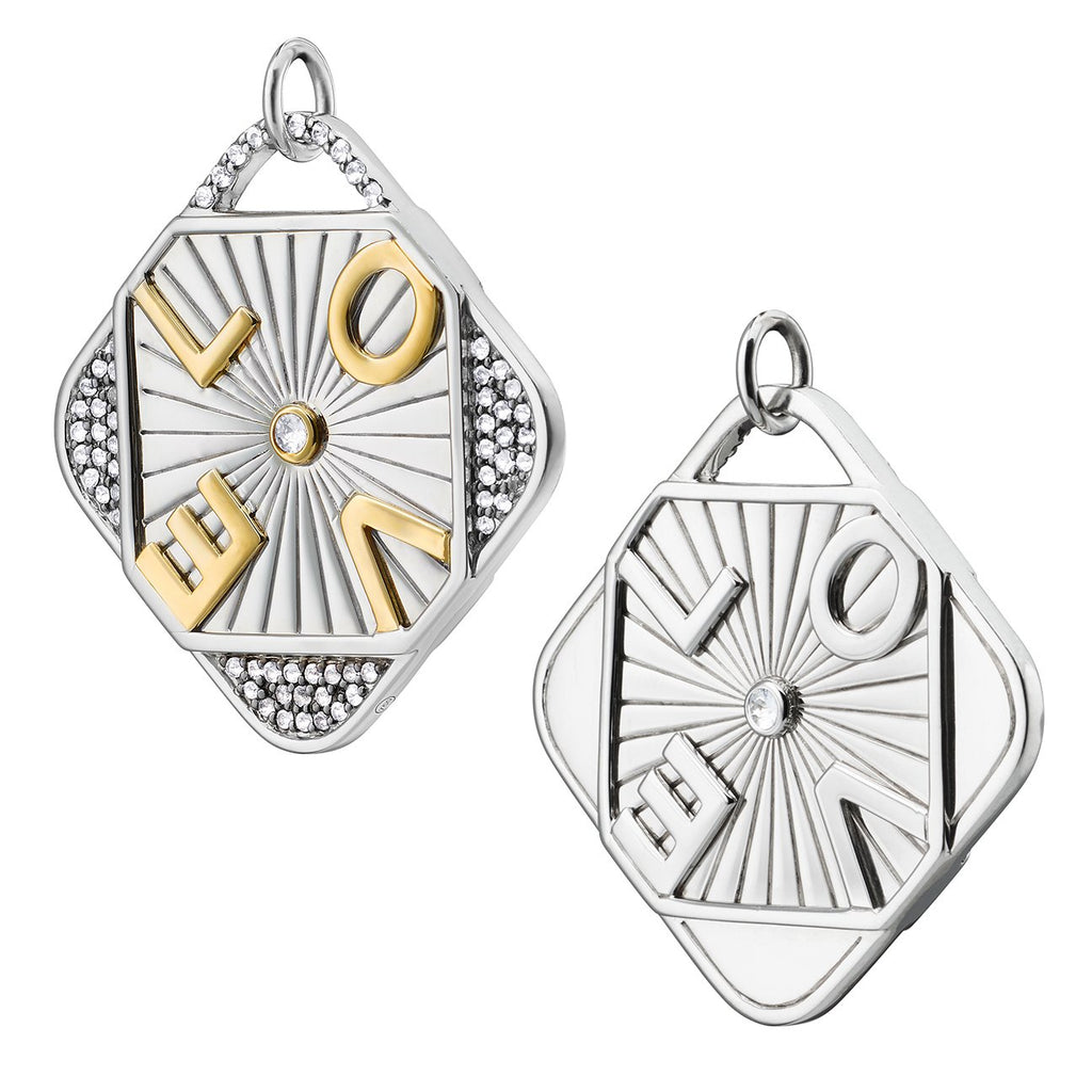 Monica Rich Kosann Sterling Silver & 18K Yellow Gold 2 Tone Love Charm/White Sapphire - Charles Mayer