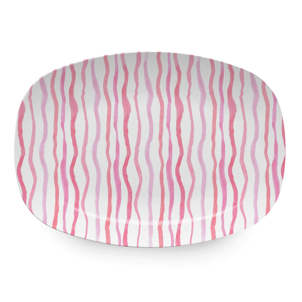 Mariposa Pink Stripe Tease Melamine Platter - Charles Mayer