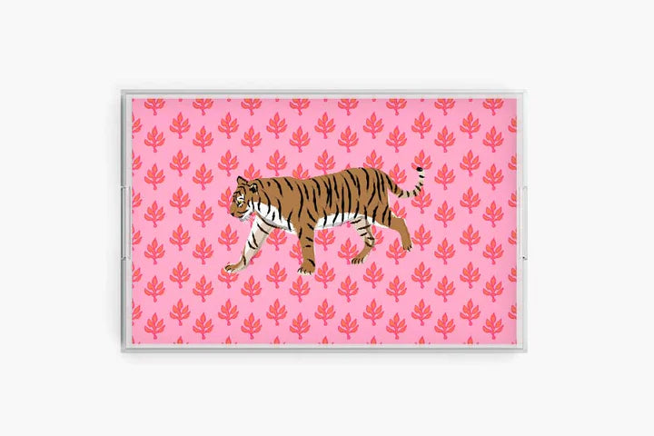 Pink Flora Tiger Acrylic Rectangle Tray - Charles Mayer