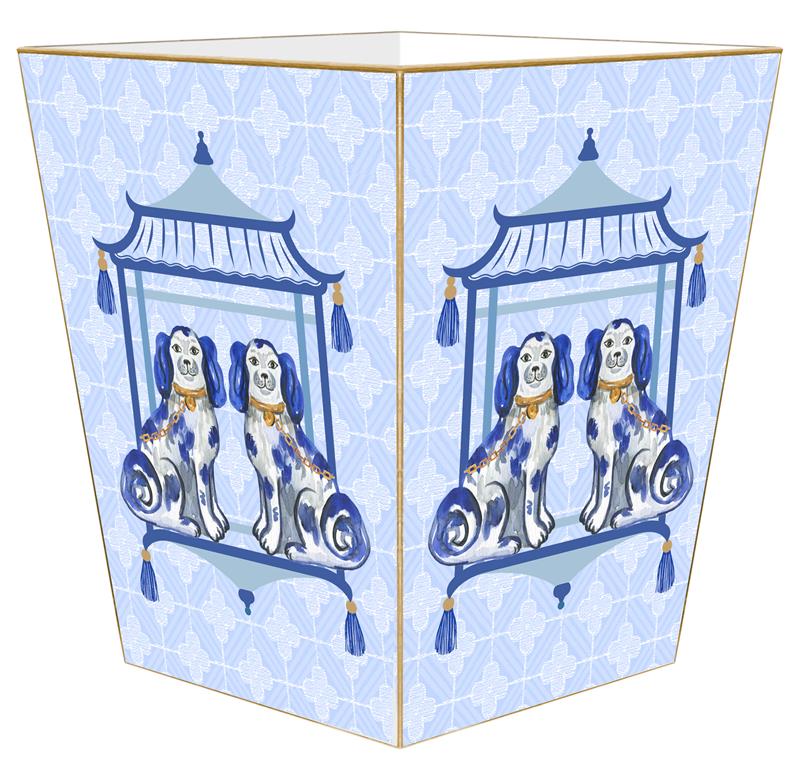 Staffordshire Chic Dogs on Blue Wastebasket - Charles Mayer