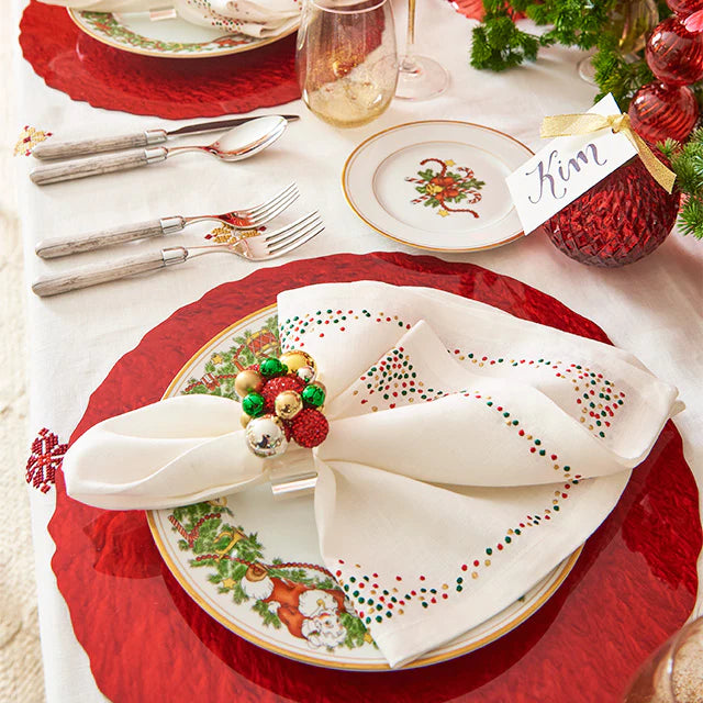 Kim Seybert White, Red & Green Pin Dot Napkin - Charles Mayer