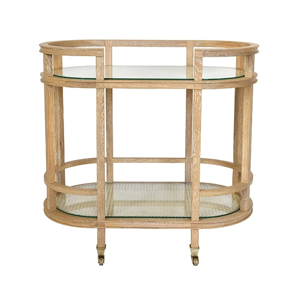 World'S Away Zaina Oval Bar Cart With Cane Shelves And Cerused Oak Frame - Charles Mayer