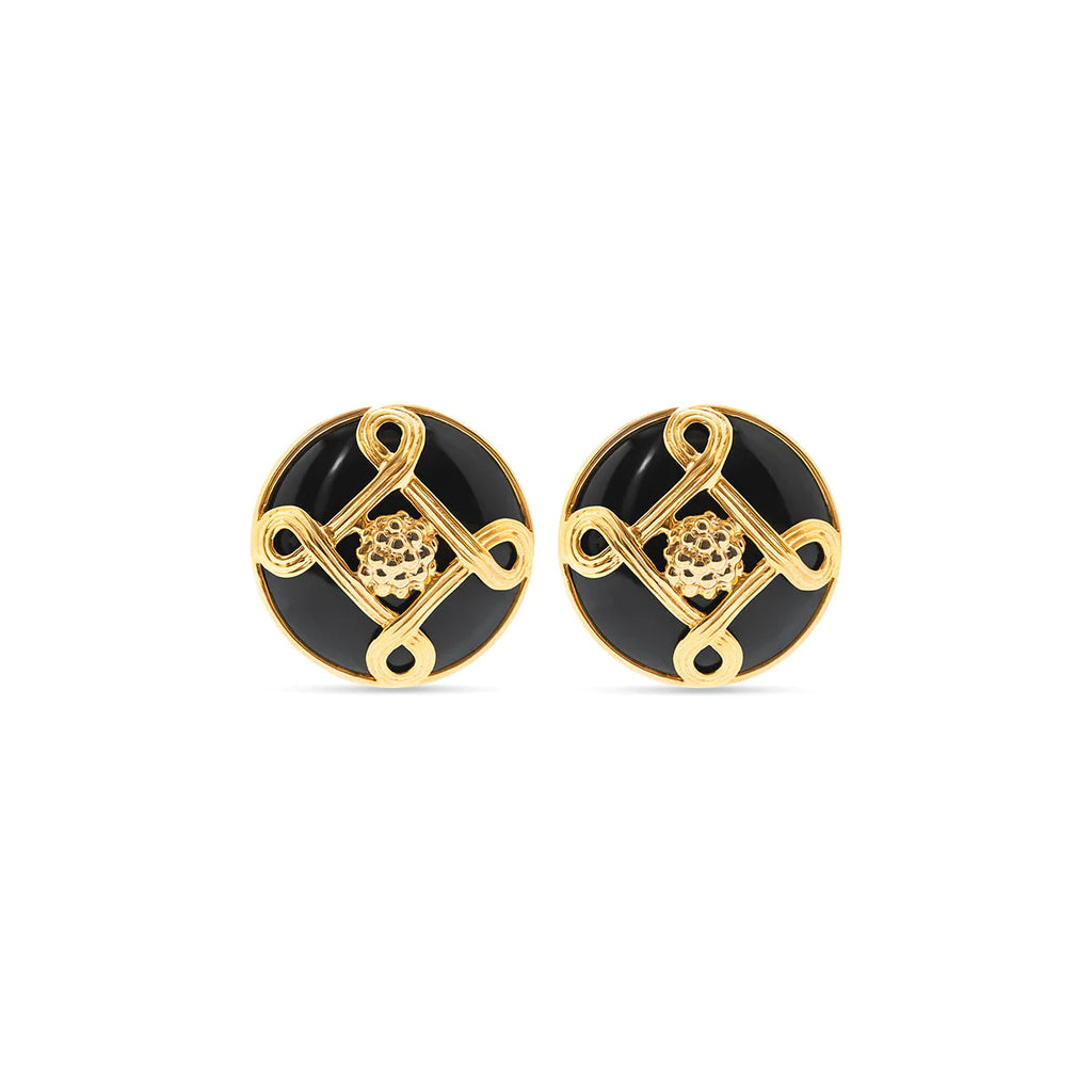 Capucine De Wulf Monique Stud Earrings in Black Resin/Gold - Charles Mayer