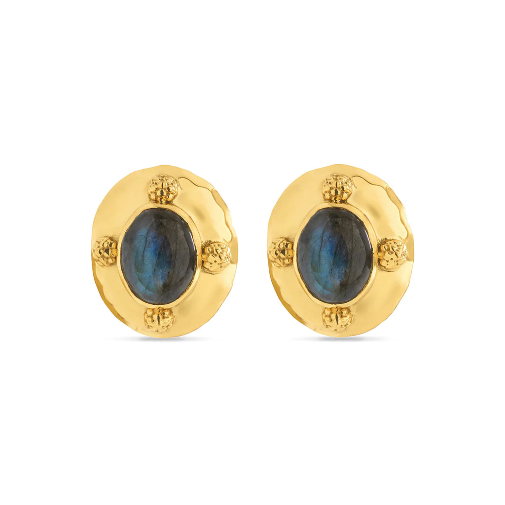 Capucine De Wulf Cleopatra Oval Earrings In Hammered Gold With Blue Labradorite - Charles Mayer