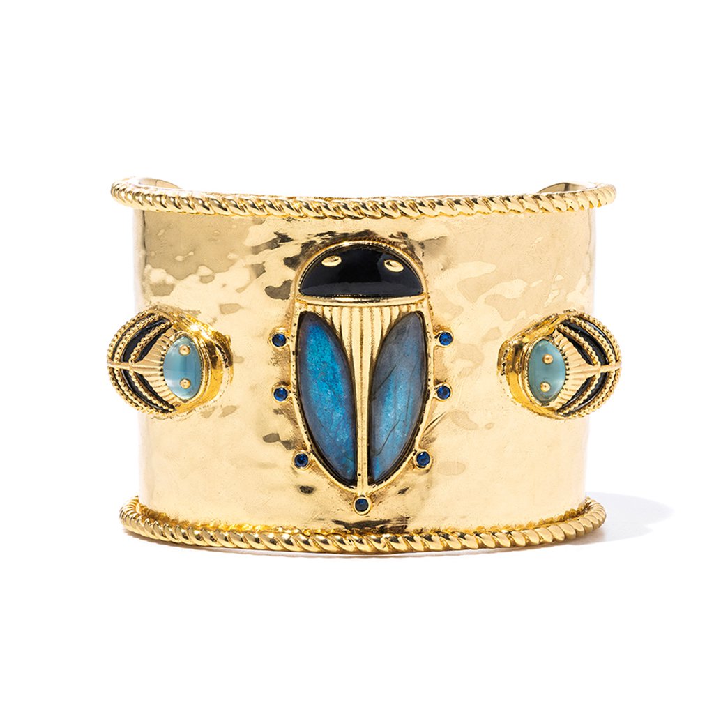 Capucine De Wulf Scarab Blue Labradorite/Black Agate Cuff - Charles Mayer