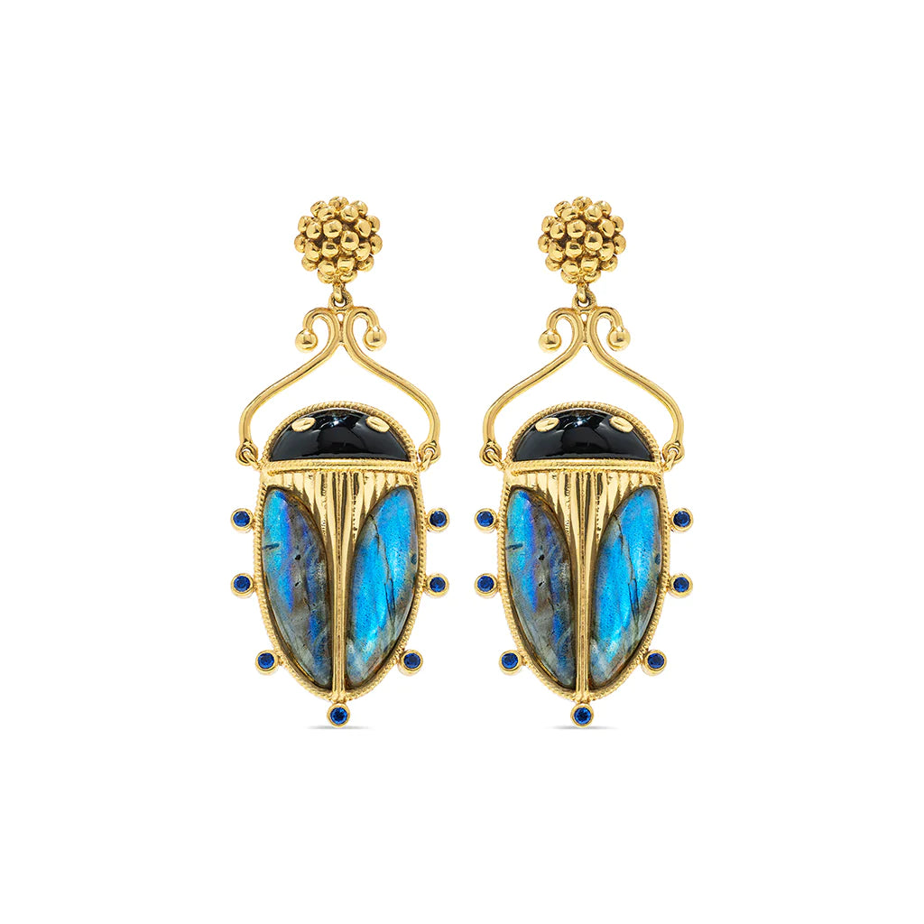 Capucine De Wulf Scarab Berry Drops Earings In Blue Labradorite & Black Agate - Charles Mayer