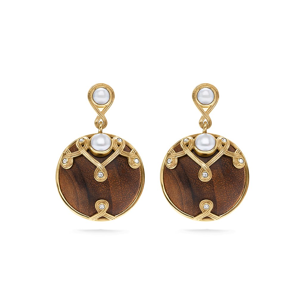 Capucine De Wulf Inez Teak/Pearl Drop Earrings - Charles Mayer