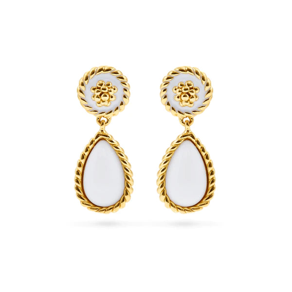 Capucine De Wulf Berry Petal Enamel Drop Earrings In White - Charles Mayer
