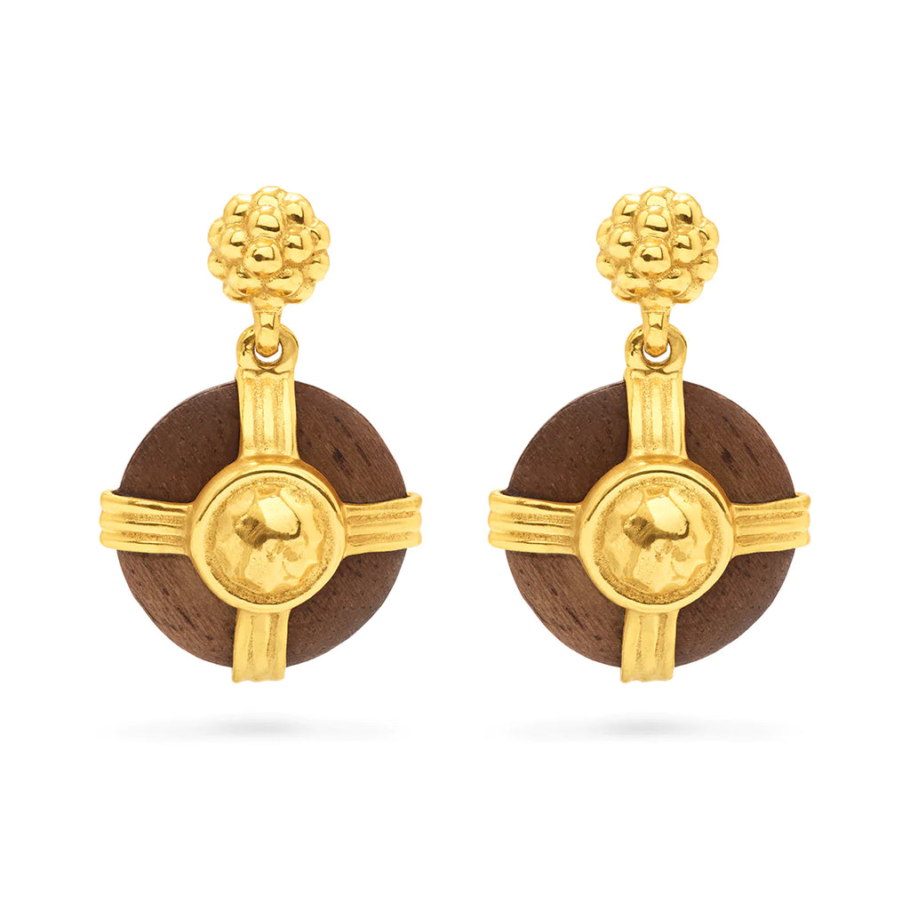 Capucine De Wulf Gaia Round Drop Earrings In Hammered Gold & Teak - Charles Mayer
