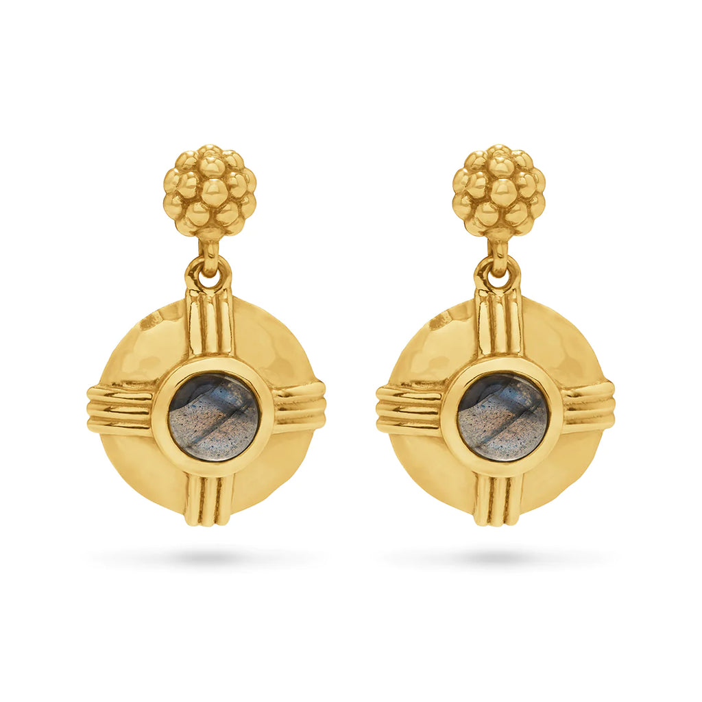 Capucine Deuwulfe Cleopatra Round Drop Earrings In Hammered Gold With Labradorite - Charles Mayer