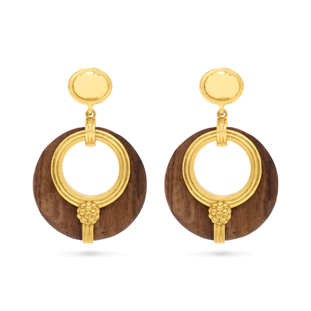 Capucine De Wulf Gaia Frontal Hoop Earrings In Hammered Gold & Teak - Charles Mayer
