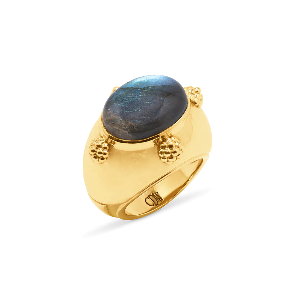 Capucine De Wulf Cleopatra Oval Ring In Hammered Gold/Blue Labradorite, Size 8 - Charles Mayer