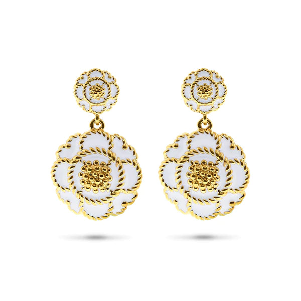 Capucine De Wulf Capucine Enamel Blossom Double Drops In White - Charles Mayer