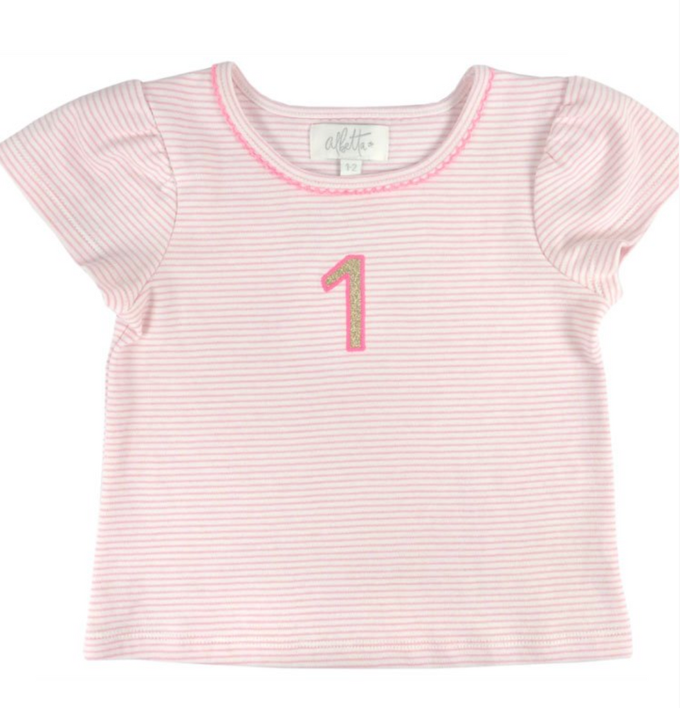 Albetta 1st Year Pink Stripe Birthday t-Shirt - Charles Mayer