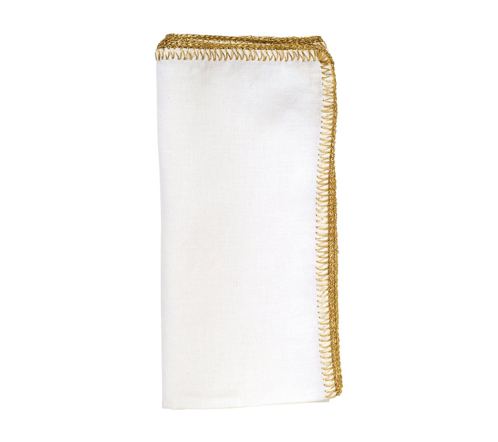 Kim Seybert White/Gold Crochet Edge Napkin - Charles Mayer
