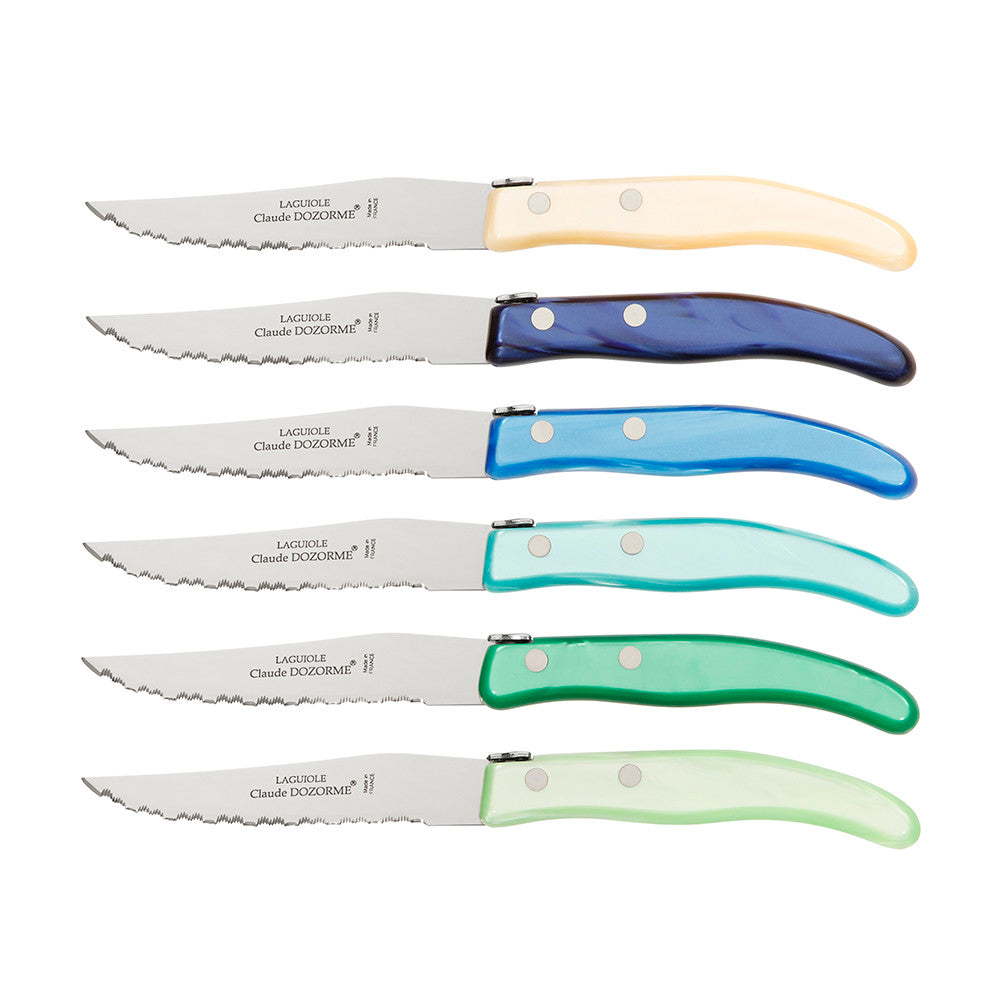 Claude Dozorme Set Of 6 Steak Knives, Blues/Greens - Charles Mayer